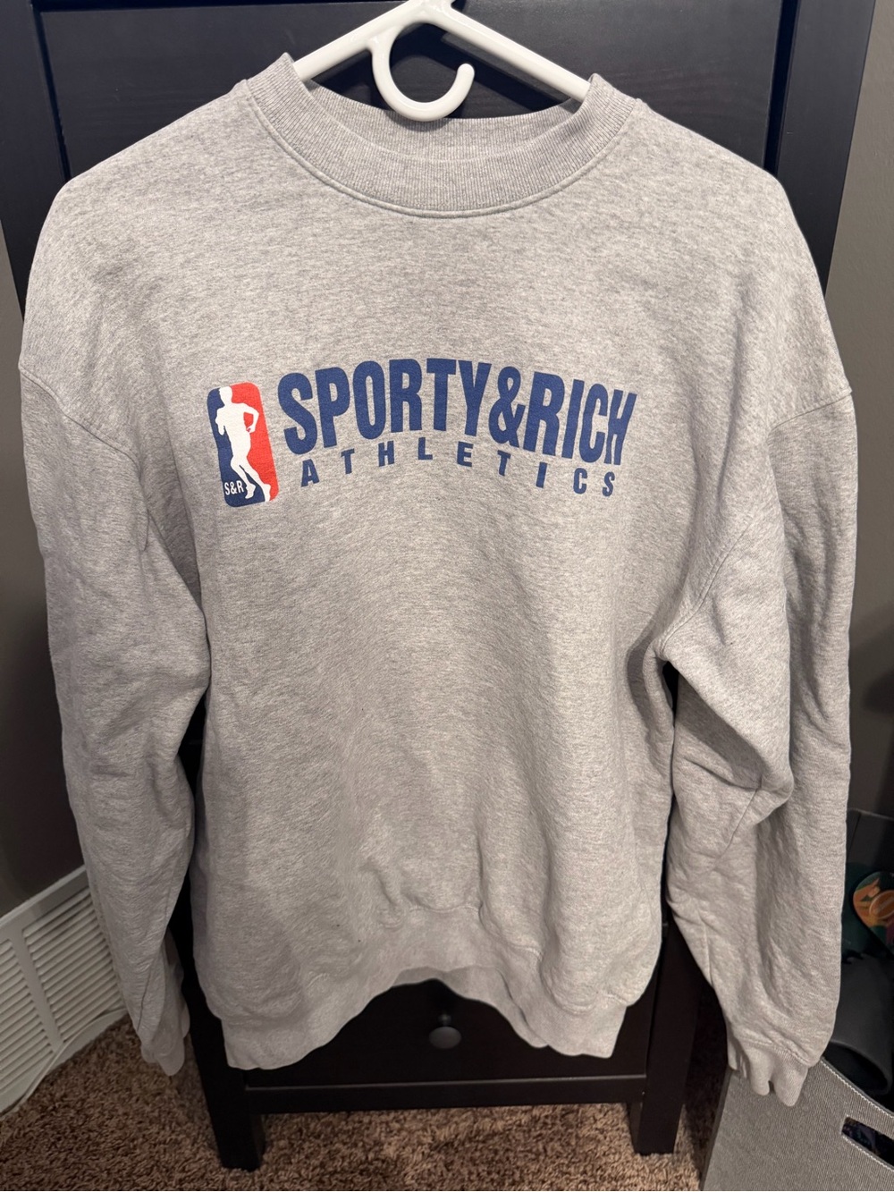 Sporty & Rich Light Heather Grey Crewneck with Logo Tag